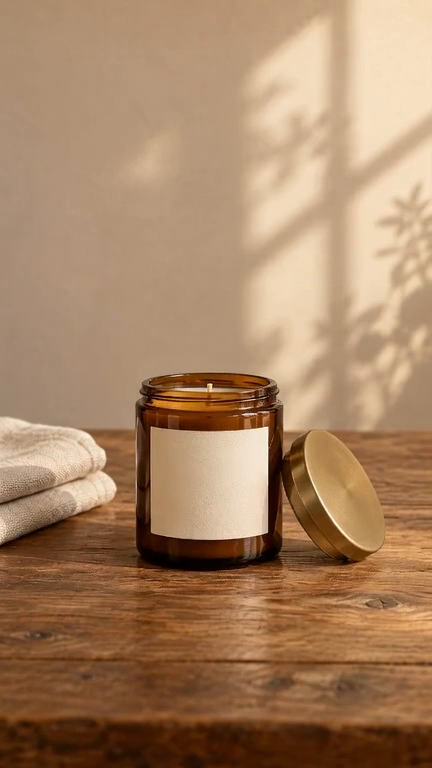Unbranded candle on a studio surface